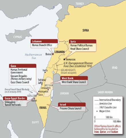 Map of key Hamas leadership nodes. 2010