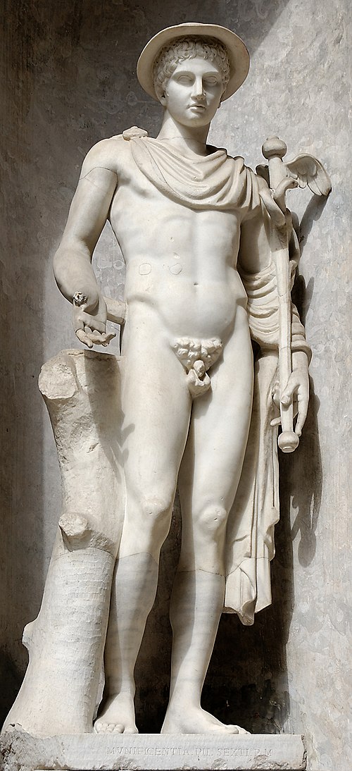 Hermes Ingenui (Vatican Museums), Roman copy of the second century BC after a Greek original of the 5th century BC. Hermes has a kerykeion (caduceus),