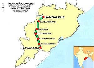 Карта на маршрута на Intercity Express (Sambalpur - Rayagada ).jpg