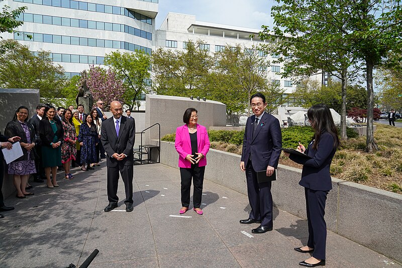 File:Japanese Prime Minister Fumio Kishida and the United States Secretary of Interior Deb Haaland at the Japanese American Memorial to Patriotism during World War II in Washington, D.C. on 9 April 2024 - 29.jpg