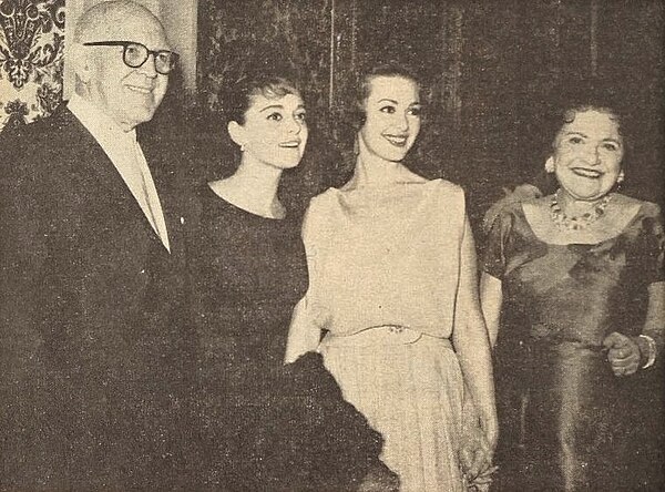 (L-R): Jimmy McHugh, Anna Maria Alberghetti, Barbara Rush and Louella Parsons in Modern Screen, 1960