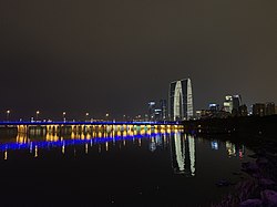 Jinji Lake Bridge, Gate to the East, and Suzhou Center.jpg