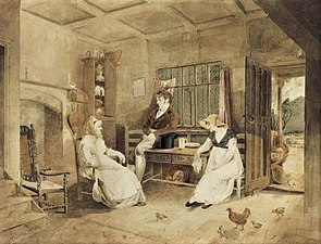 John Sell Cotman, Mrs Edmund Miles and Ann Miles in the Miles family farmhouse, Felbrigg, Norfolk by John Thirtle (1807), Norfolk Museums Collections