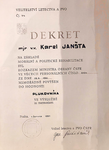 Rehabilitační dekret o povýšení Karlas Janšty do hodnosti plukovníka letectva ve výslužbě (in memoriam)