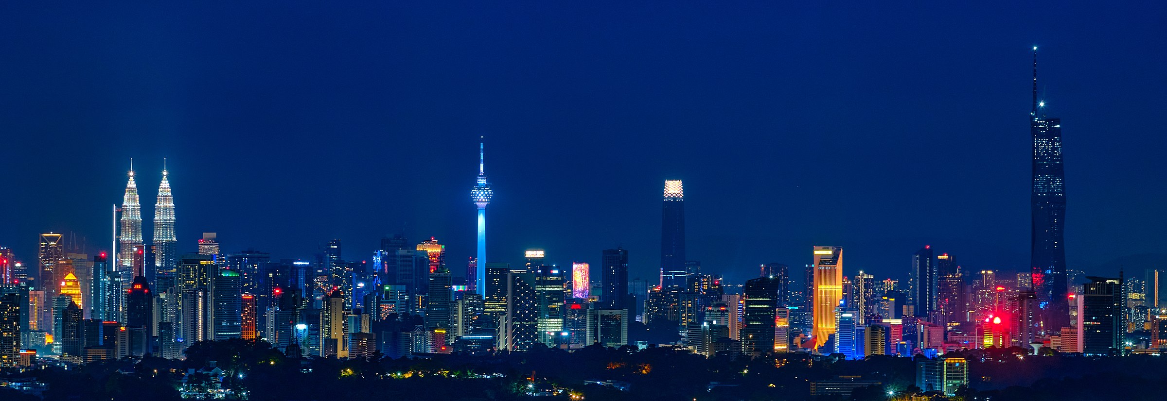 Skyline of Kuala Lumpur city center at night in 2022