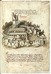 The basilica and grounds as they were depicted in a work published in 1487 Konrad von Grunenberg - Beschreibung der Reise von Konstanz nach Jerusalem - Blatt 47r - 099.jpg