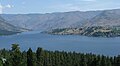 View of Lake Chelan with barren hills in background