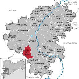 Läget för kommunen Lichtentanne i Landkreis Zwickau