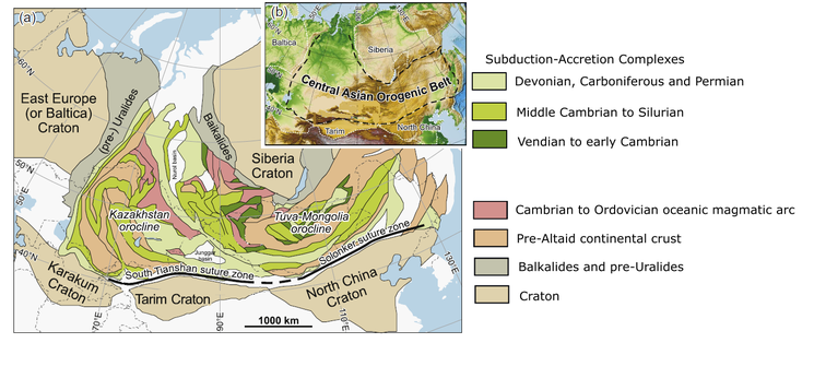 Schematic tectonic map of the Central Asian Orogenic Belt (CAOB