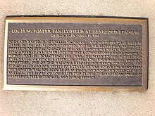Plaque commemorating the dedication of Louis W. Foster Family Field in 1995 Louis W. Foster Family Field plaque.JPG
