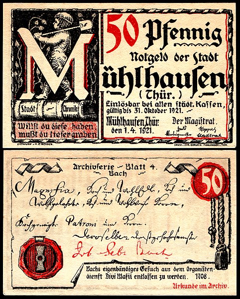 File:Mühlhausen (Thür) 50 Pfennig 1921 RV Bach.jpg