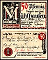 50 Pfennig Notgeldschein der Stadt Mühlhausen (Thüringen) (1921) RS: Johann Sebastian Bachs Kündigungsschreiben (1707)