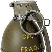 M61 grenade (1959-1968) with a safety clip around the lever and the bent tip of the safety pin at top M61 cropped.jpg