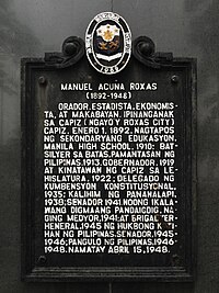 Manuel Acuña Roxas (1892 - 1948) Roxas blvd marker.jpg