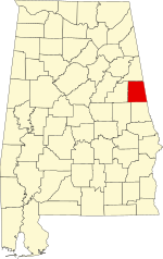 Kaart van Alabama met de nadruk op Randolph County
