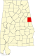 Harta statului Alabama indicând comitatul Randolph