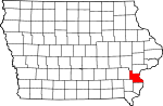 Mapa del estado que destaca el condado de Louisa