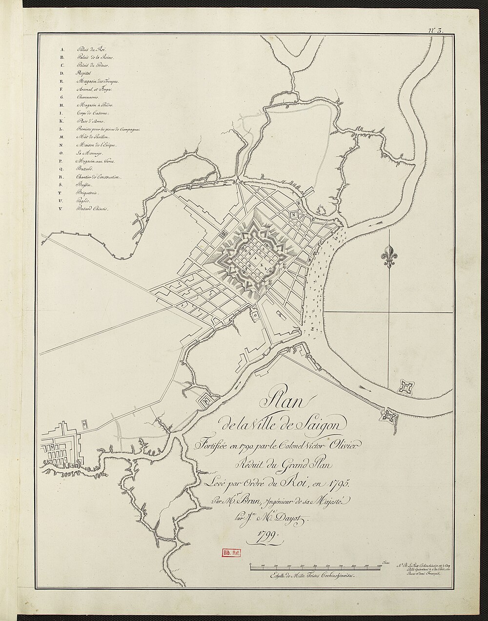 Bản đồ Sài Gòn năm 1795 thể hiện Kinh Lớn nối từ sông Sài Gòn vào thành Bát Quái