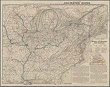 Карта водного маршрута от Миссисипи до Нью-Йорка и восточной Атлантики, 1885 г.