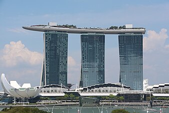 The three towers of the Marina Bay Sands with the ArtScience Museum on the left