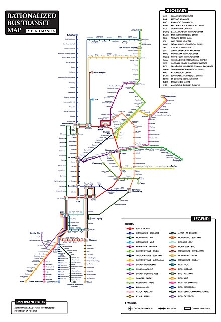 Map of the Metro Manila city bus network as of 2020