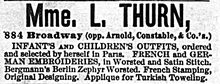 Display ad for the Thurn children's clothing store at 884 Broadway in 1875 MmeThurnDisplayAd1875.png