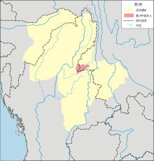 Most of Upper Assam under the control of Mong Mao ruler Si Kefa (yellow) in 1360 CE Mong Mao-the detail map.svg