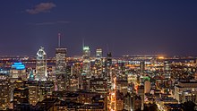 A view of Downtown Montreal from Mont Royal. Many neighbourhoods, including downtown, are located in the borough of Ville-Marie. Montreal August 2017 05.jpg