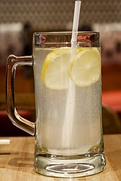 Drinking lemonade is usually considered more pleasant than eating raw lemons. Mug of Lemonade.jpg