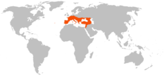 Mapa de distribución de M. myotis