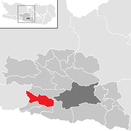 Poloha obce Nötsch im Gailtal v okrese Villach-vidiek (klikacia mapa)