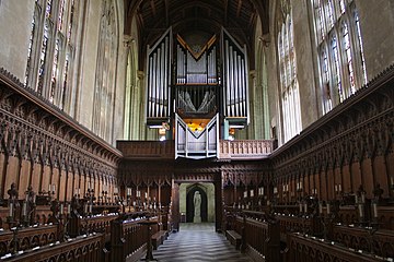 Interior of New College Chapel, looking toward the organ and antechapel.