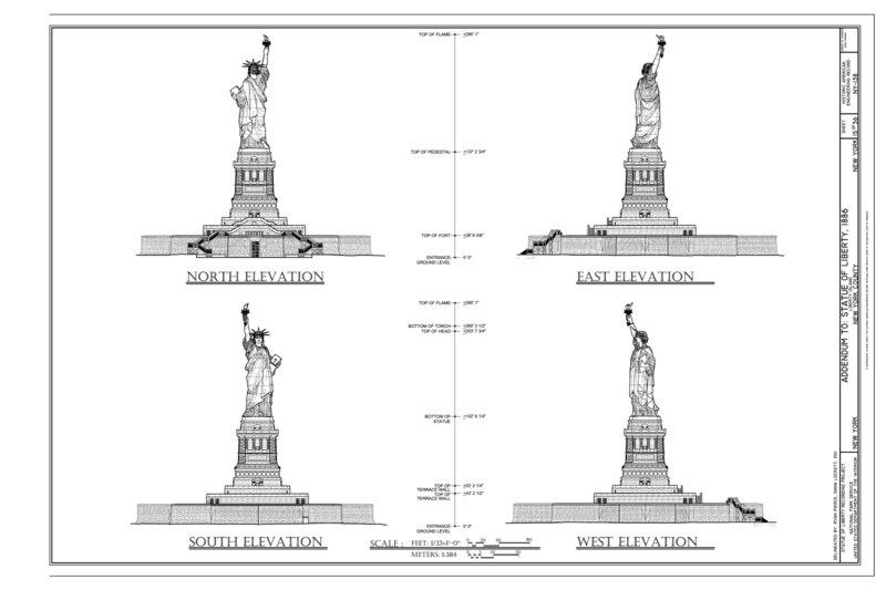 File:North Elevation, East Elevation, South Elevation, West Elevation - Statue of Liberty, Liberty Island, Manhattan, New York, New York County, NY HAER NY,31-NEYO,89- (sheet 15 of 36).tif