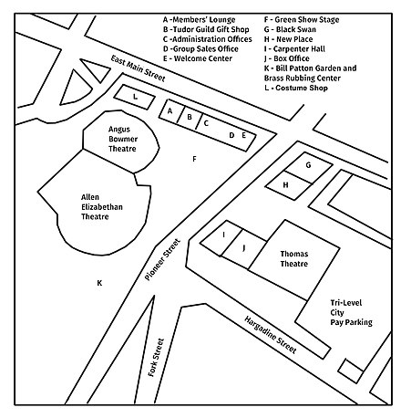 A sketch map of the Oregon Shakespeare Festival campus