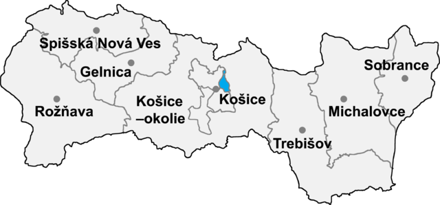 Округ Кошиці III на мапі Кошицького краю
