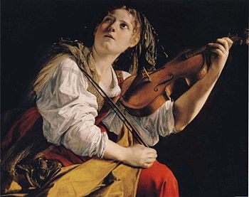Young woman playing the violin by Orazio Gentilischi