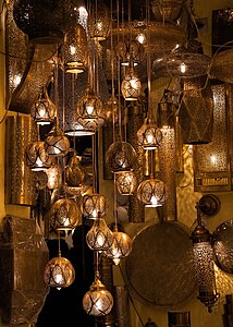 Oriental hanging lanterns. Souk Haddadine, Marrakech Medina, Morocco