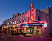 Americana in architecture: the Oroville State Theatre in the historic downtown of Oroville, a former gold mining town in Northern California Oroville State Theatre during blue hour (2024)-L1005456.jpg