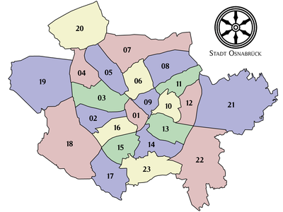 De Osnabrücker stadsdelen met officiële nummering