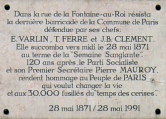 Plaque commémorative rendant hommage à Théophile Ferré
