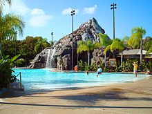 The Lava Pool is the resort's main themed pool, featuring zero-entry, a water slide and water play area. POLY NaneaPool.jpg