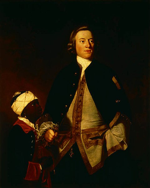 Admiral Paul Henry Ourry (1719–1783), MP, of Plympton House, with 'Jersey'. Portrait by Sir Joshua Reynolds (1723–1792). Collection of Saltram House, 