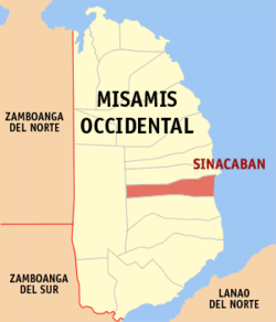 Mapa ng Misamis Occidental na nagpapakita sa lokasyon ng Sinacaban.