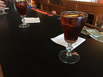 Picon Punch, served in the traditional custom glass used in Northern Nevada. Santa Fe Hotel, Reno, Nevada Picon Punch Santa Fe Hotel.jpg