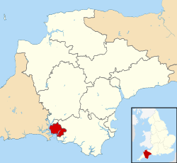 Plymouth shown within Devon and England