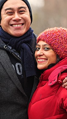 Purvi Shah with Ron Villanueva during a rally in Washington Square, New York, in December 2014