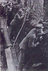 Entrenched Polish troops at the Battle of Kostiuchnowka Polish troops.JPG