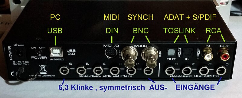 File:Professional sound card fireface uc back side with connectors.jpg