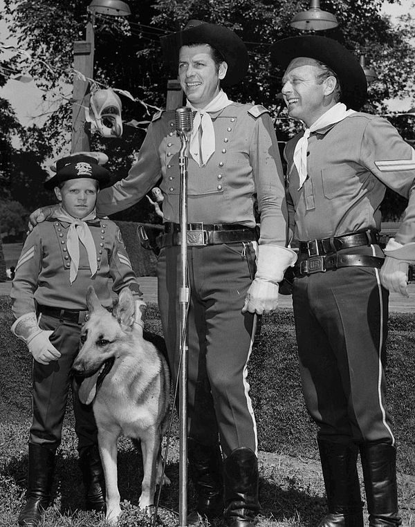Brown (center) with Lee Aaker, Rin Tin Tin and Rand Brooks in The Adventures of Rin Tin Tin, 1956