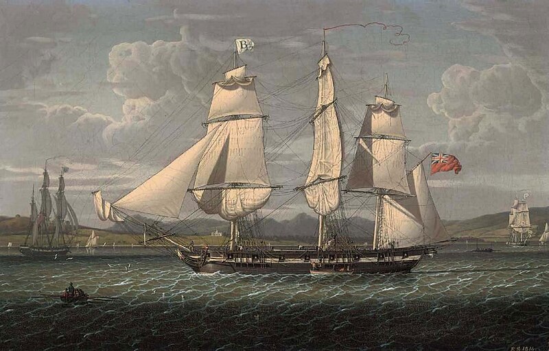 File:Robert Salmon - An outward-bound 18-gun merchantman at the 'Tail of the Bank', portrayed in three positions 2011 CSK 06168 0011.jpg